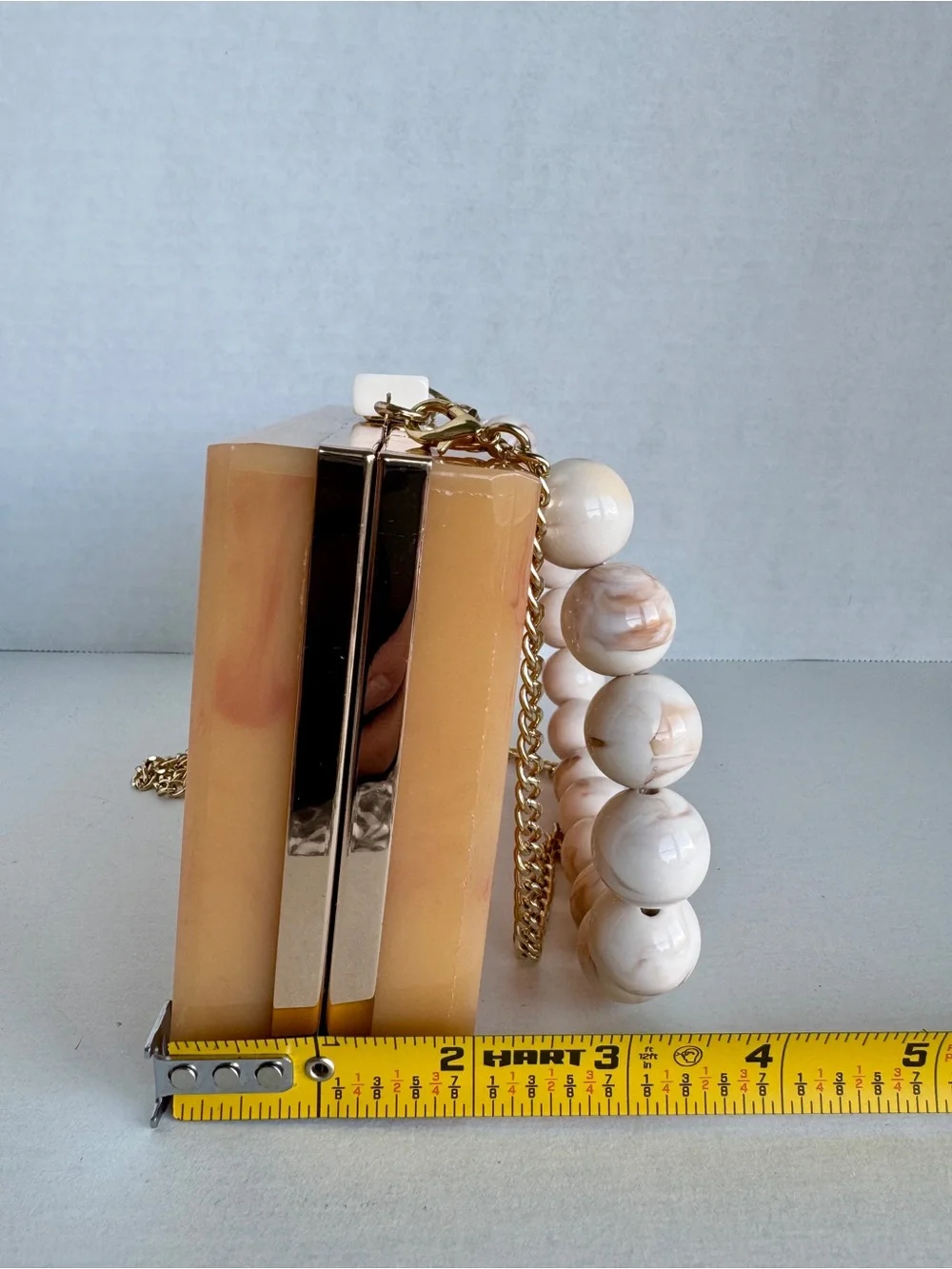 Zara Acrylic Box Clutch with Ivory Bead Strap, Caramel-Brown - Picture 8 of 8